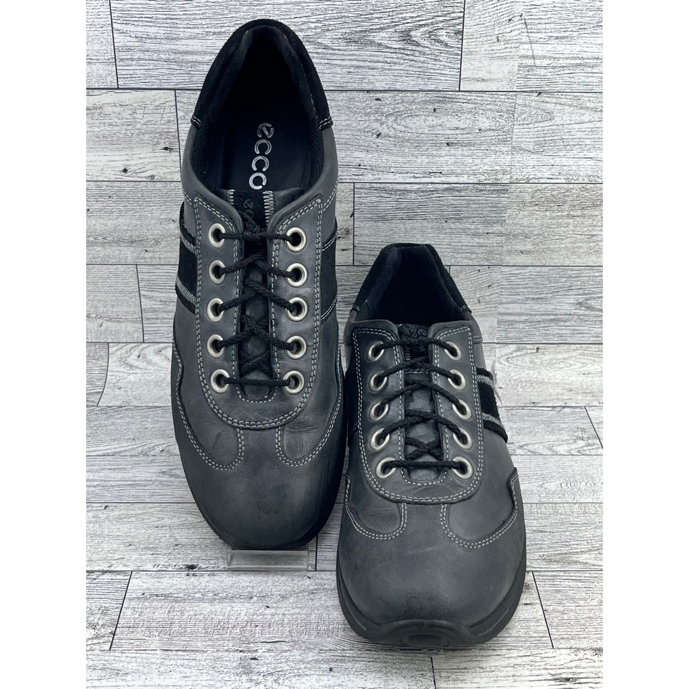 ECCO Gray Leather Lace Up Sneakers Comfort‎ Walking Shoes Size 40